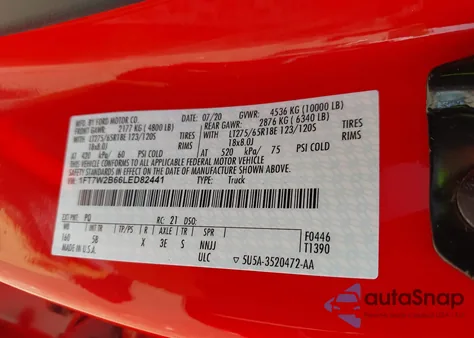 2020 Ford F-250 Lariat from USA, damaged, VIN 1FT7W2B66LED82441